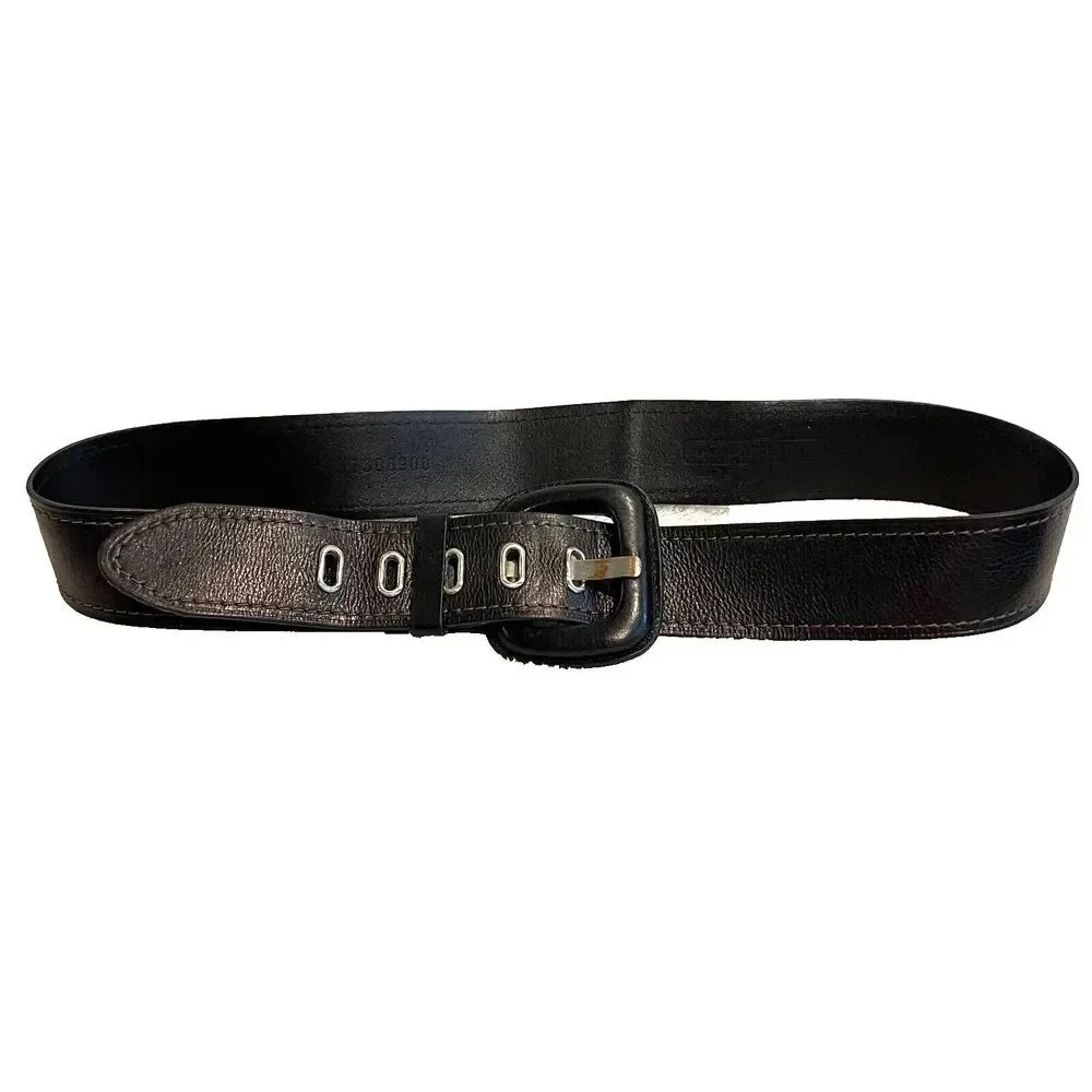 Fossil Womens Black Genuine Leather Belt 2" Wide Buckle Max 40" Classic Chic